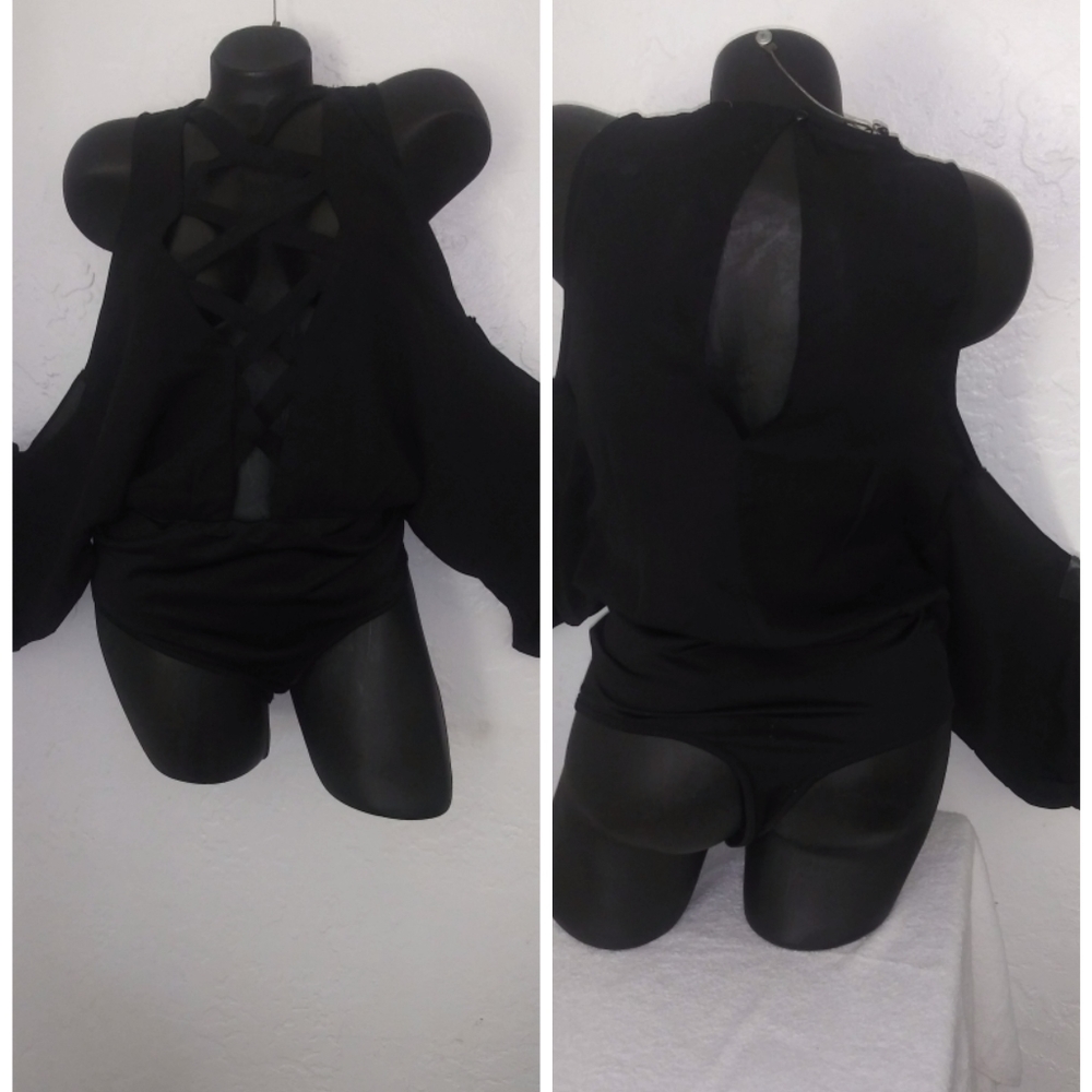 Large sheer black body blouse open in front
